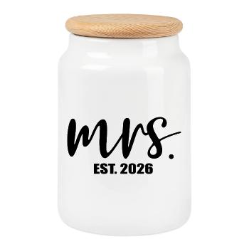 Minimalismus-Braut Mrs. 2026 - Keksdose mit Holzdeckel - Weiß - Vorne