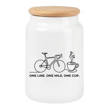 Minimalist Bicycle Silhouette - Cookie Jar with Wooden Lid - white - Front