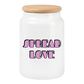 Spread Love Typography - Cookie Jar with Wooden Lid - white - Front