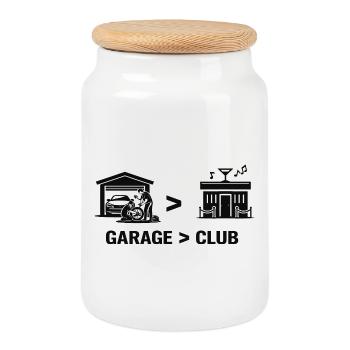 Garage vs Club Workshop Night - Cookie Jar with Wooden Lid - white - Front