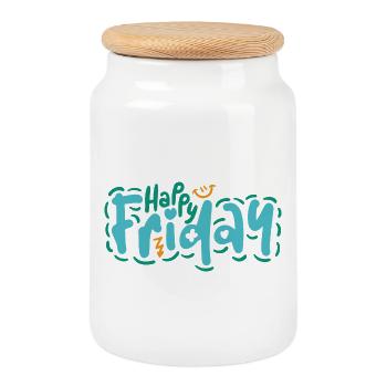 Happy Friday Fun Quote Positive Vibes Design - Keksdose mit Holzdeckel - Weiß - Vorne
