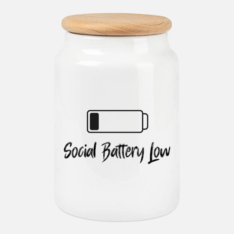 Social Battery Low - Keksdose mit Holzdeckel - Weiß