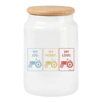 Mon travail – Mon passe-temps – Mon amour (Tractor Bauer / 3C) - Boîte à biscuits avec couvercle en bois - blanc - Devant