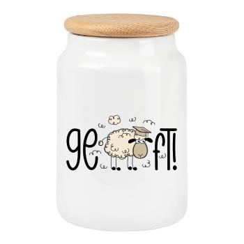 C’est fait ! Moutons - Boîte à biscuits avec couvercle en bois - blanc - Devant