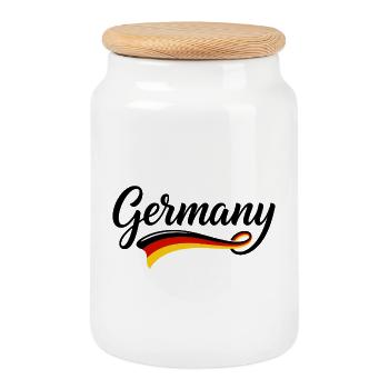 Elegant Germany Lettering Black Red Gold - Cookie Jar with Wooden Lid - white - Front