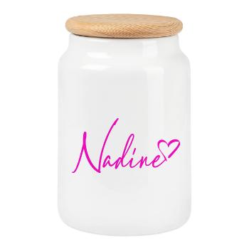 Nadine Signature Neon Pink - Cookie Jar with Wooden Lid - white - Front