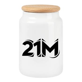 Cooles 21M Logo Motiv für Bitcoin Miner - Keksdose mit Holzdeckel - Weiß - Vorne