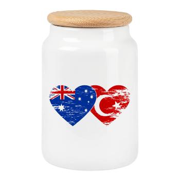 Cœur du drapeau de la Turquie australien utilisé - Boîte à biscuits avec couvercle en bois - blanc - Devant