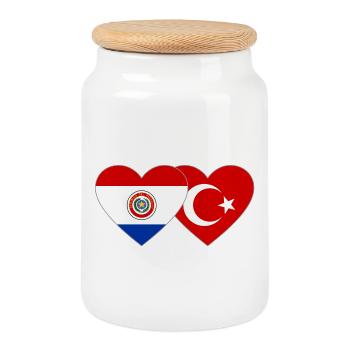 Paraguay_Tuerkei_Flagge_Herz - Keksdose mit Holzdeckel - Weiß - Vorne