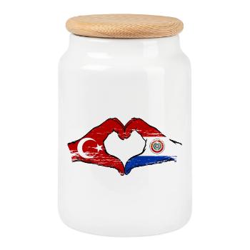 Türkei_Paraguay_Flagge_Hände_Herzform_used - Boîte à biscuits avec couvercle en bois - blanc - Devant