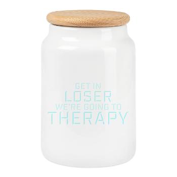 Get In Loser We're Going To Therapy Therapie Logo - Cookie Jar with Wooden Lid - white - Front