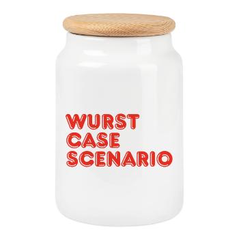 Wurst Case Scenario Funny Sausage BBQ Pun - Cookie Jar with Wooden Lid - white - Front