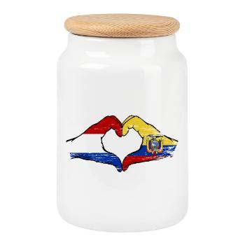 Holland Ecuador Flag Heart Used - Cookie Jar with Wooden Lid - white - Front