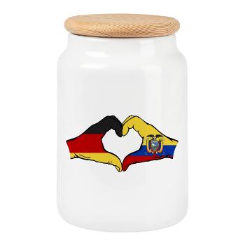 Germany Ecuador Flag Heart - Cookie Jar with Wooden Lid - white - Front