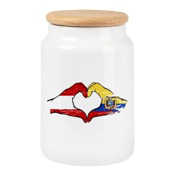 Austria Ecuador flag heart used - Cookie Jar with Wooden Lid - white - Front