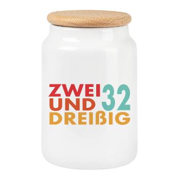 32. Geburtstag Geschenkidee - Keksdose mit Holzdeckel - Weiß - Vorne