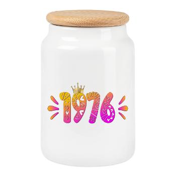 50. Geburtstag 1976 - Geburtstagskrone - Keksdose mit Holzdeckel - Weiß - Vorne