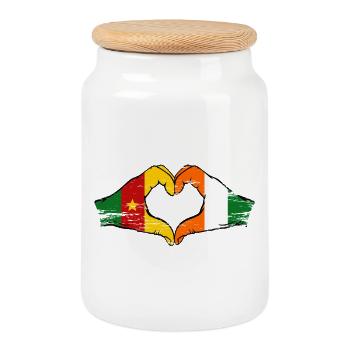 Cameroon Côte d'Ivoire Flag Heart Used - Cookie Jar with Wooden Lid - white - Front
