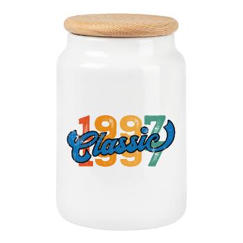 Vintage 1997 - Cookie Jar with Wooden Lid - white - Front