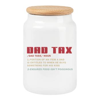 Dad Tax Meme Tee: Kiddos’ Deduction - Cookie Jar with Wooden Lid - white - Front