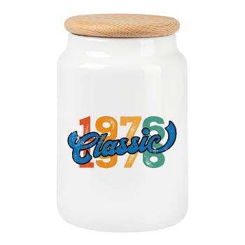 Vintage 1976 - Keksdose mit Holzdeckel - Weiß - Vorne