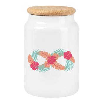 Tropical Hibiscus Circle - Cookie Jar with Wooden Lid - white - Front