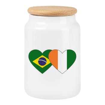 Brasillien_Elfenbeinküste_Flagge_Herz - Cookie Jar with Wooden Lid - white - Front