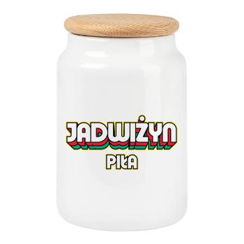 Jadwiżyn Piła. Retro District Name - Cookie Jar with Wooden Lid - white - Front