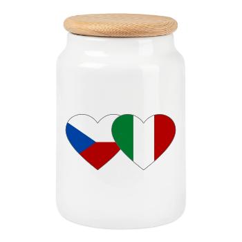 Cœur du drapeau italien de la République tchèque - Boîte à biscuits avec couvercle en bois - blanc - Devant
