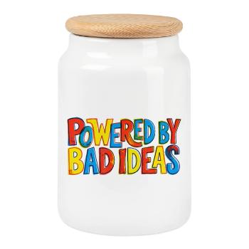 Powered-by-bad-ideas - Cookie Jar with Wooden Lid - white - Front