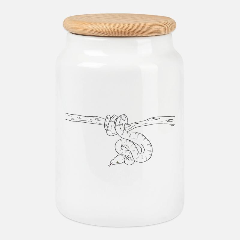 Snake (b&w) - Keksdose mit Holzdeckel - Weiß