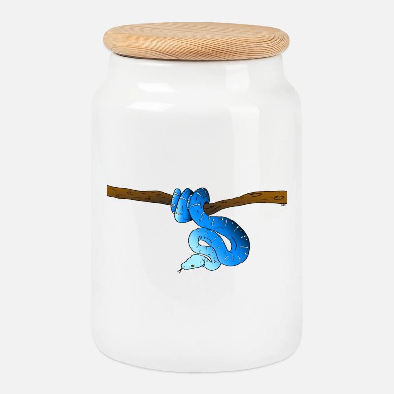 Blue Snake - Cookie Jar with Wooden Lid - white