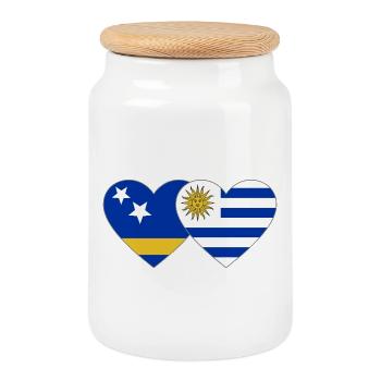 Curacao_Uruguay_Flagge_Herz - Cookie Jar with Wooden Lid - white - Front