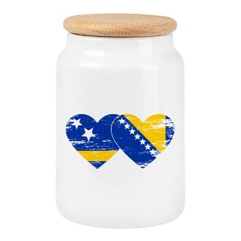 Curacao_Bosnien_Flagge_Herz_used - Cookie Jar with Wooden Lid - white - Front