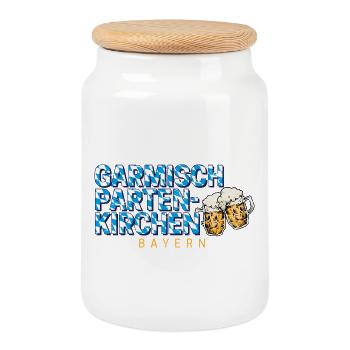 Garmisch Partenkirchen in Bayern Bier Design - Keksdose mit Holzdeckel - Weiß - Vorne