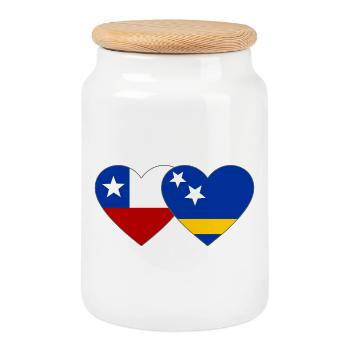 Chile_Curacao_Flagge_Herz - Cookie Jar with Wooden Lid - white - Front