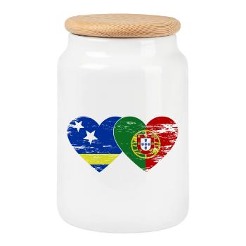 Curaçao_Portugal_Flagge_Herz_used - Cookie Jar with Wooden Lid - white - Front