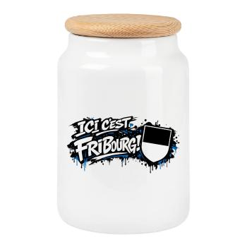ICI C’EST FRIBOURG - Boîte à biscuits avec couvercle en bois - blanc - Devant