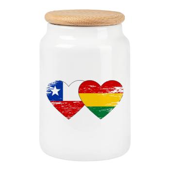 Chile Bolivia flag heart used - Cookie Jar with Wooden Lid - white - Front