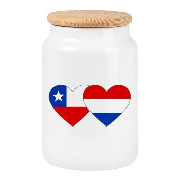 Chile_Holland_Flagge_Herz - Cookie Jar with Wooden Lid - white - Front