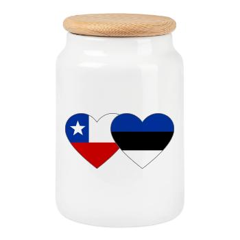Chile_Litauen_Flagge_Herz - Cookie Jar with Wooden Lid - white - Front