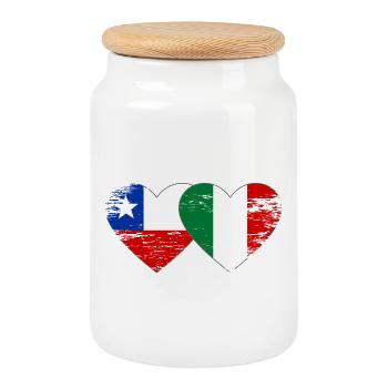 Chile Italien Flagge Herz used - Keksdose mit Holzdeckel - Weiß - Vorne