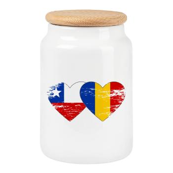 Chile Rumänien Flagge Herz used - Keksdose mit Holzdeckel - Weiß - Vorne
