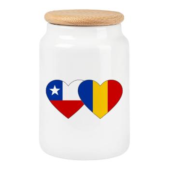 Chile_Rumänien_Flagge_Herz - Boîte à biscuits avec couvercle en bois - blanc - Devant