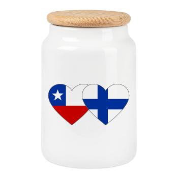 Chile Finnland Flagge Herz - Keksdose mit Holzdeckel - Weiß - Vorne