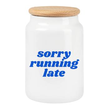 sorry running late - Keksdose mit Holzdeckel - Weiß - Vorne