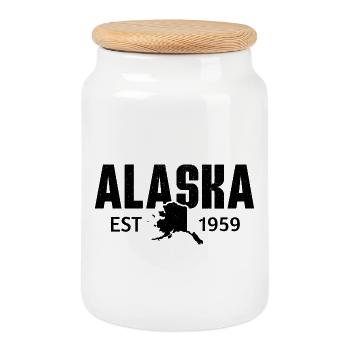 Alaska State Est 1959 Retro Vintage - Cookie Jar with Wooden Lid - white - Front