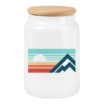 Mountains Sun Abstract - Cookie Jar with Wooden Lid - white - Front