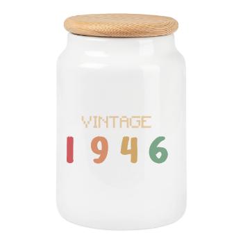 Vintage Watercolor 80 Years Octogenarian Party 1946 - Cookie Jar with Wooden Lid - white - Front