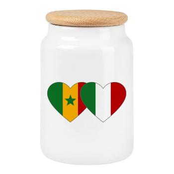 Senegal_Italien_Flagge_Herz - Boîte à biscuits avec couvercle en bois - blanc - Devant